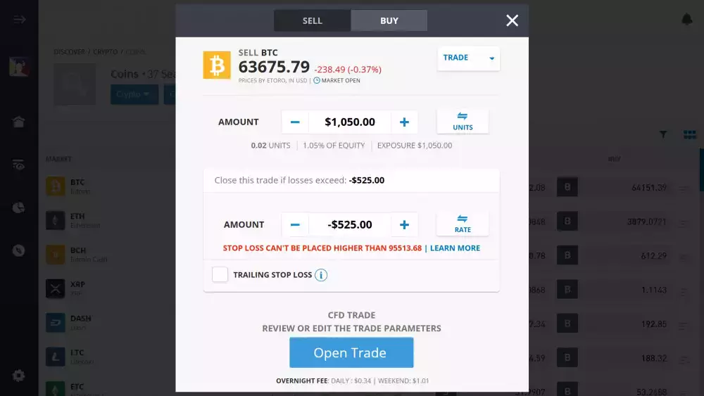 Bitcoin CFD trading on eToro's platform